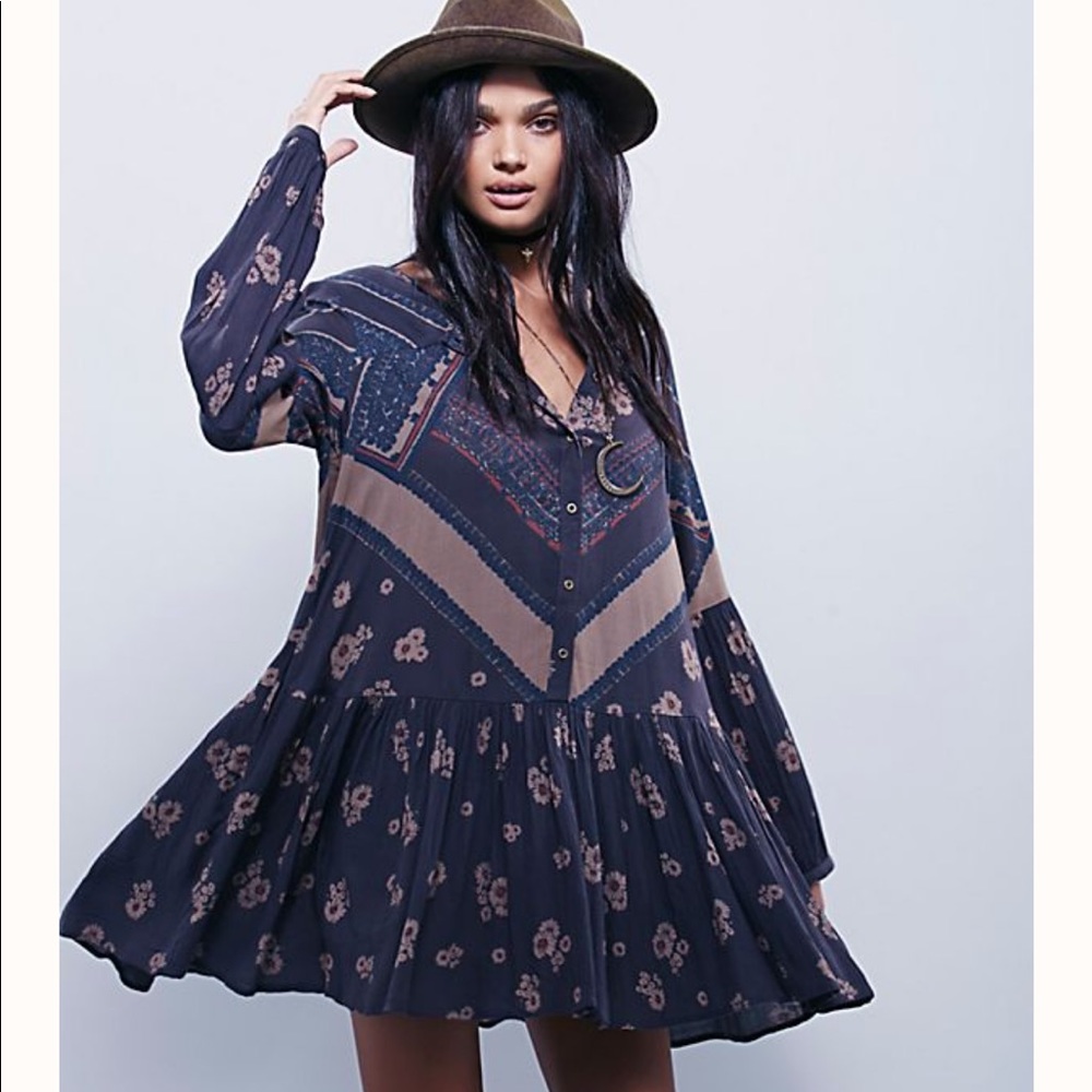 Free People Brown Floral Boho Dress